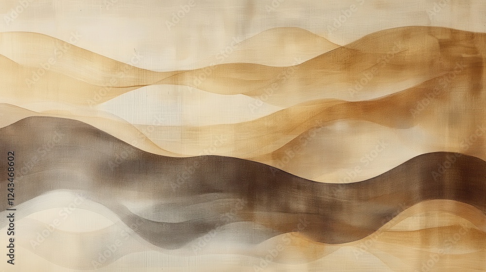 Poster soft flowing pencil strokes create a serene abstract composition in muted tones reminiscent of gentl
