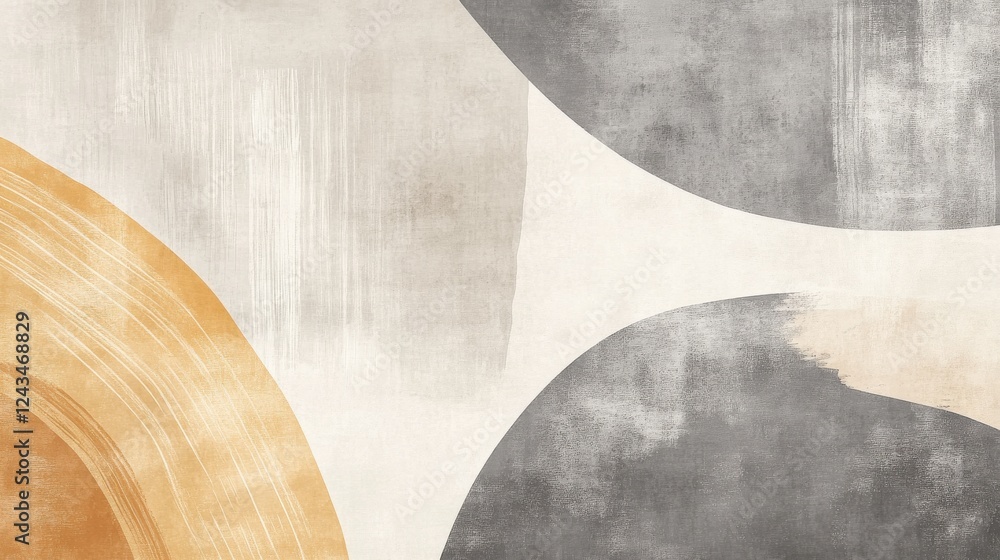 Poster Soft pencil strokes create a serene abstract artwork with arcs in muted gray and warm tones adding tranquility to a modern space