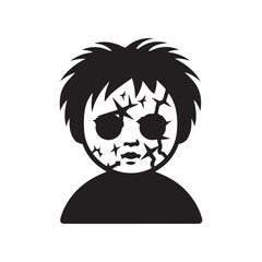 Possessed doll with cracks on its face silhouette
