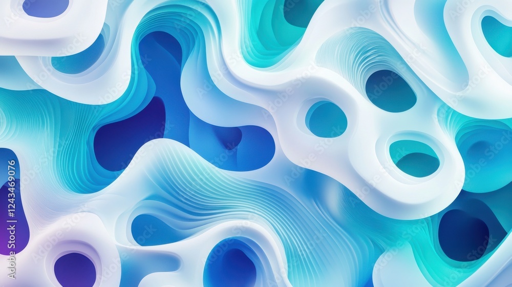 Poster bright overlapping translucent patterns create a captivating visual texture in vibrant shades of blu