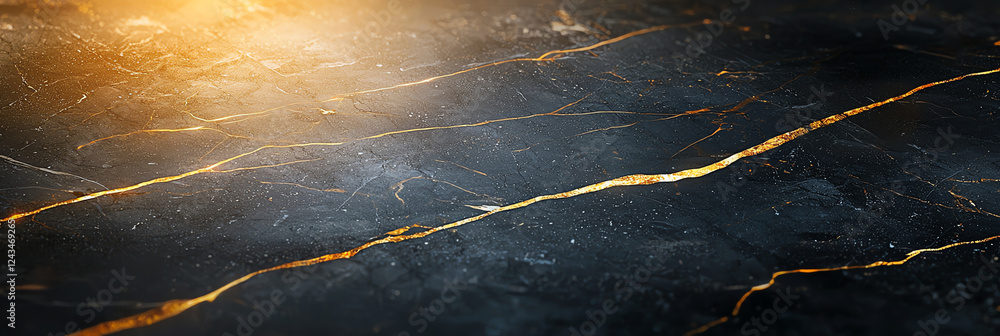 Poster a stunning close-up of dark marble with golden veins, highlighting natural patterns and textures. pe