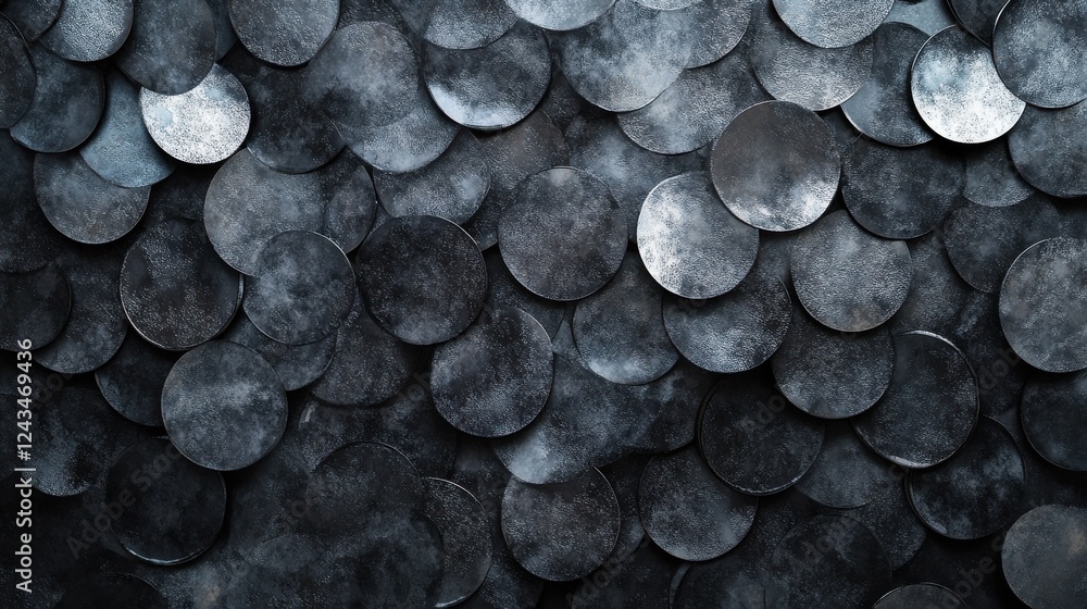 Poster muted gray and charcoal bokeh dots create a shimmering textured background in a modern design settin