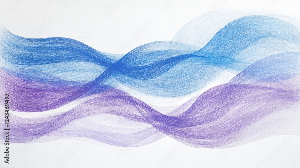 Poster Flowing lines create a serene atmosphere with calming shades of blue and purple in a minimalist design