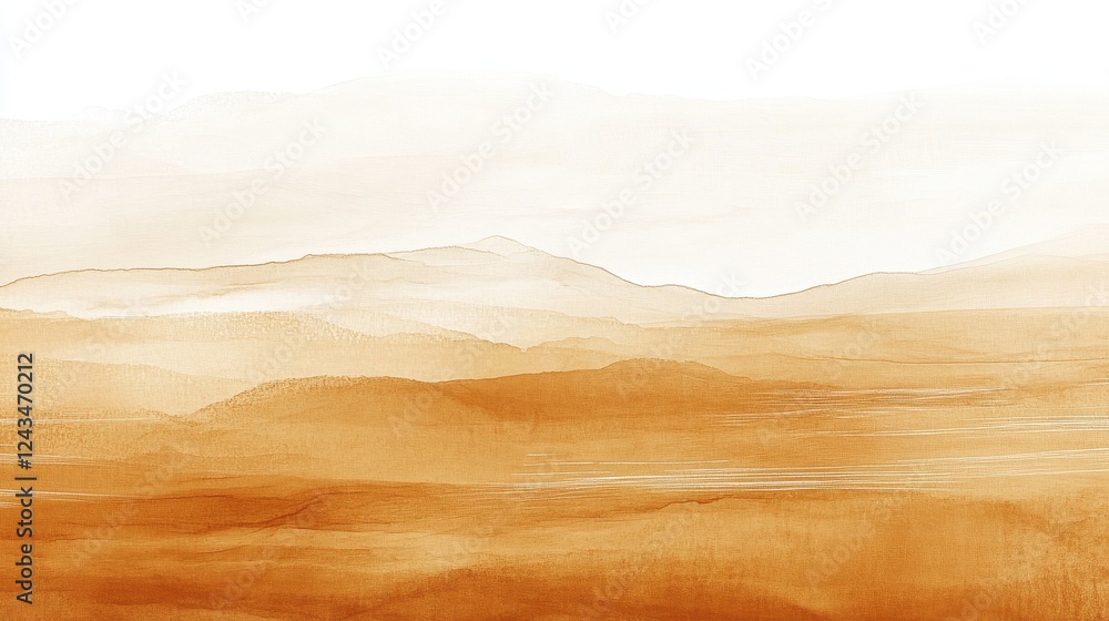 Poster Pencil strokes gradient blending in muted tones creating a serene landscape of distant hills and soft skies
