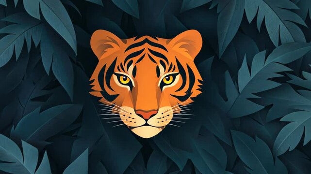 Fierce Tiger Illustration Hidden in Jungle Foliage for International Tiger Day Celebration and Wildlife Conservation