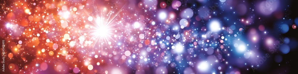 Aufkleber celestial sparkle abstract background with festive red and blue bokeh lights and glowing core