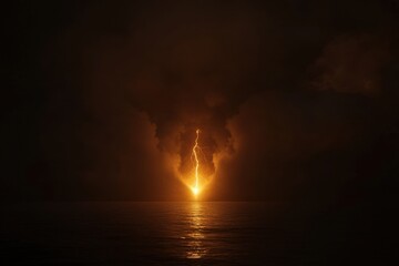 Obraz premium Dramatic Lightning Strike Illuminates Ocean Surface at Night