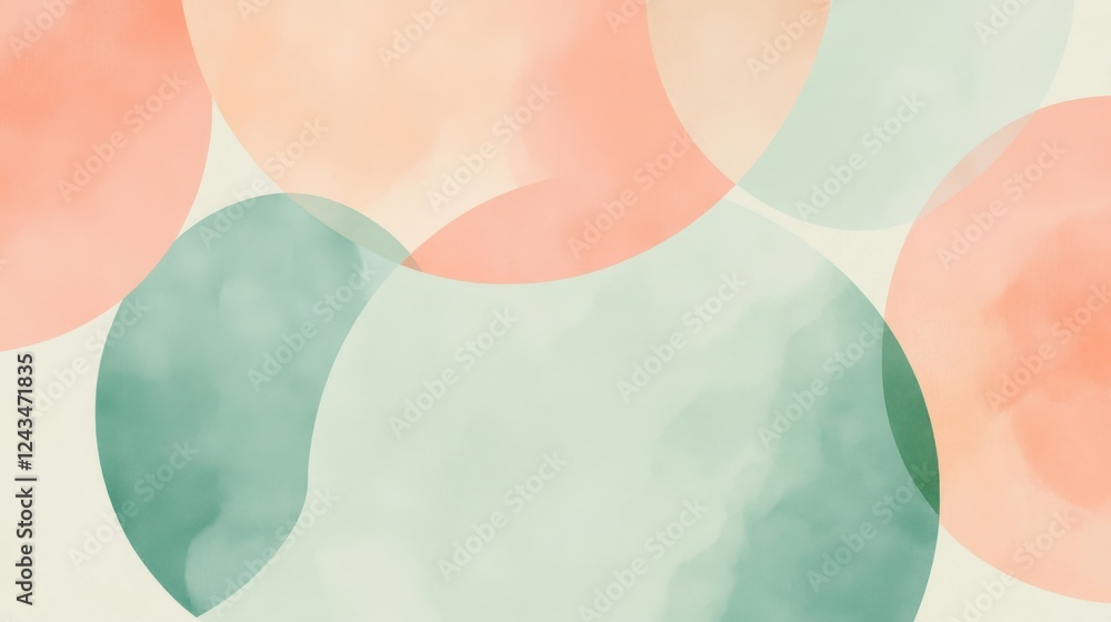 Poster overlapping mint and peach half-circles create a soft and harmonious design with a gentle color pale