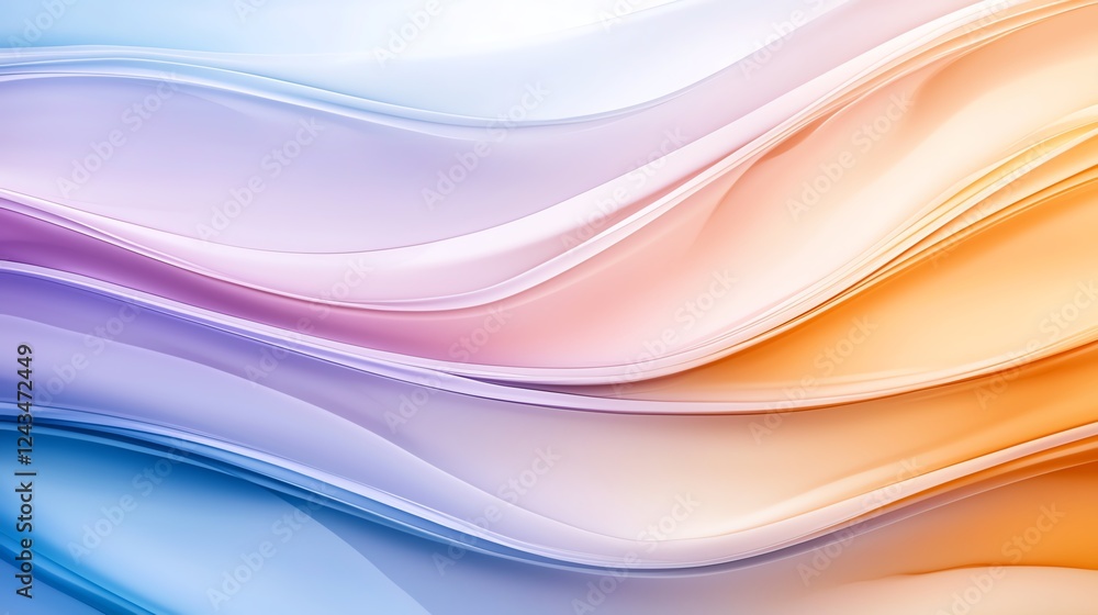 Poster a vibrant abstract background featuring soft flowing waves in pastel colors, creating a serene and c