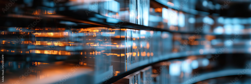 Aufkleber curved rows of illuminated data storage units
