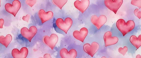 Whimsical heart pattern on watercolor background, watercolor, romance, love