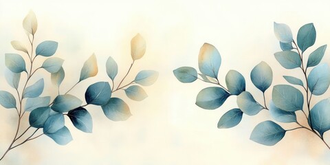 Eucalyptus Leaves Watercolor Illustration Delicate Green Branches Collection for Wedding Stationary Backgrounds