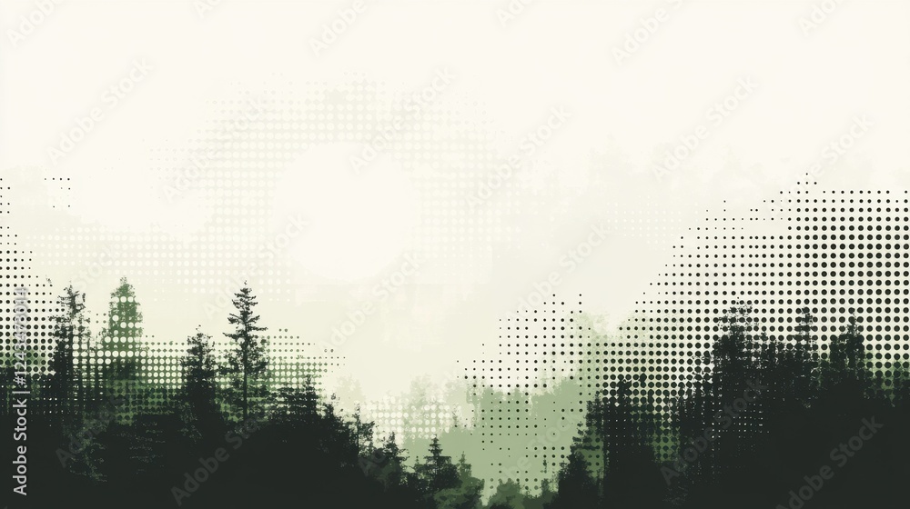 Poster Deep forest green transitions into muted tones creating a serene natural background in a tranquil woodland setting