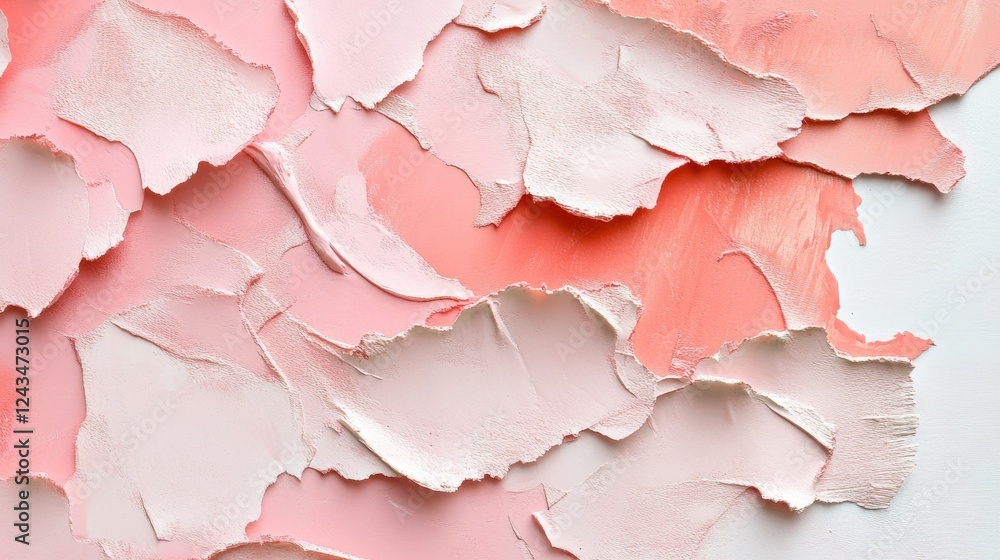 Poster elegant coral and pink torn blotches blending harmoniously on a textured surface creating a soothing