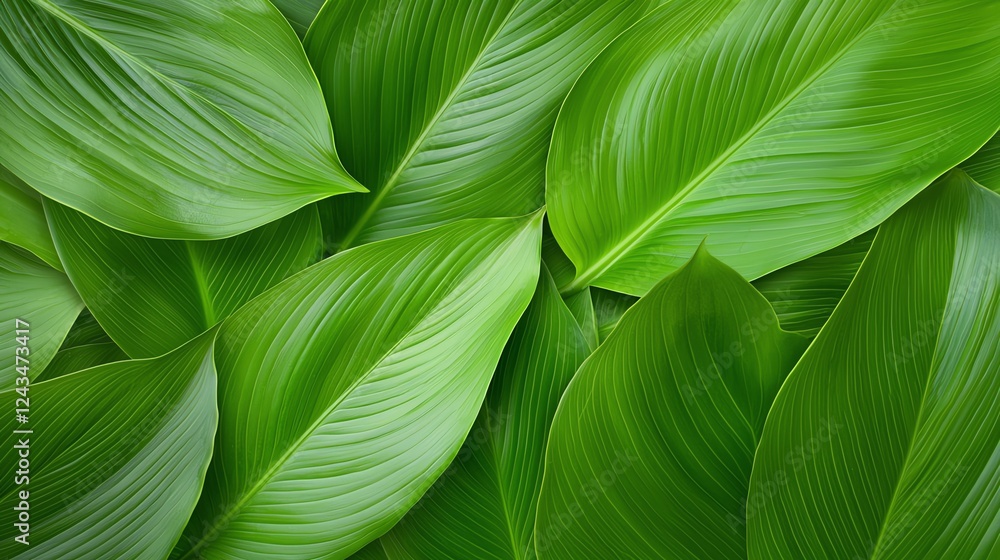 Poster a vibrant close-up of lush green leaves displaying varying textures and shades, creating a refreshin