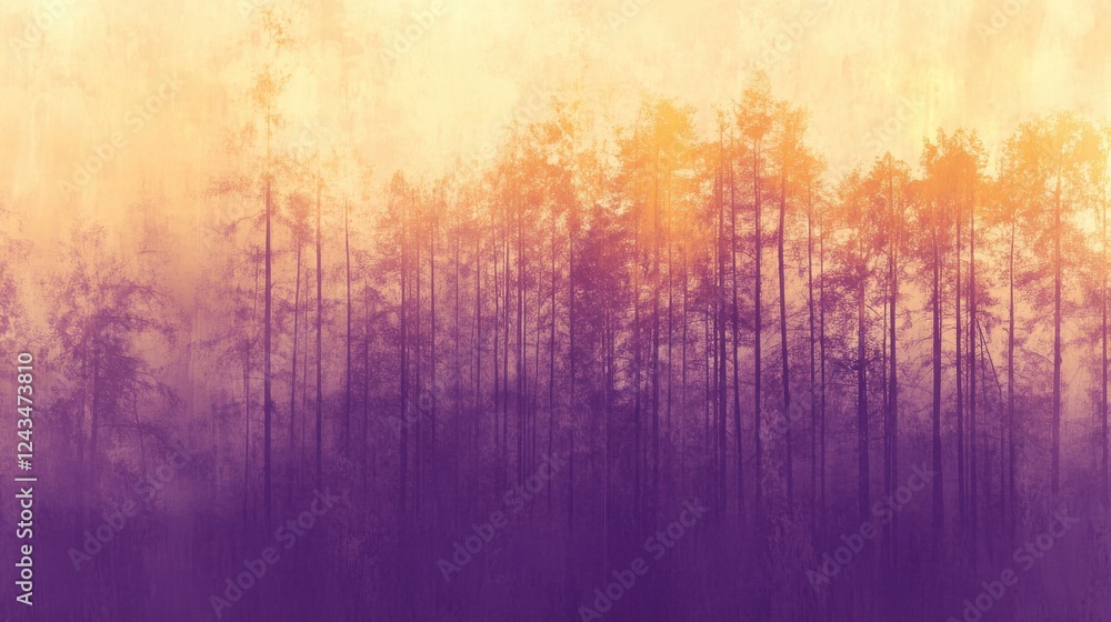 Poster abstract forest silhouette in muted tones with a serene twilight atmosphere capturing the essence of