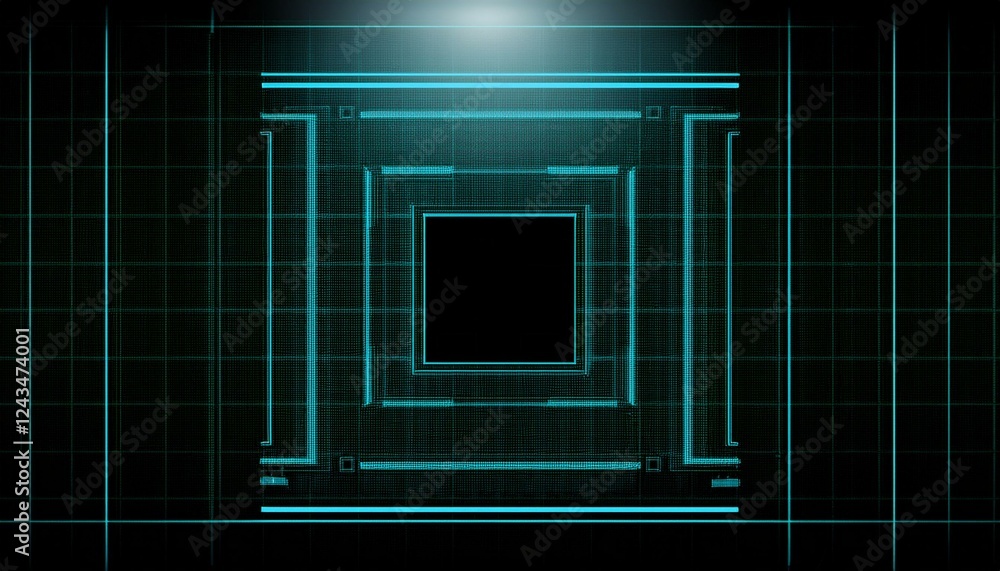 Poster abstract digital tunnel with glowing cyan lines. the image is a mesmerizing visual representation of