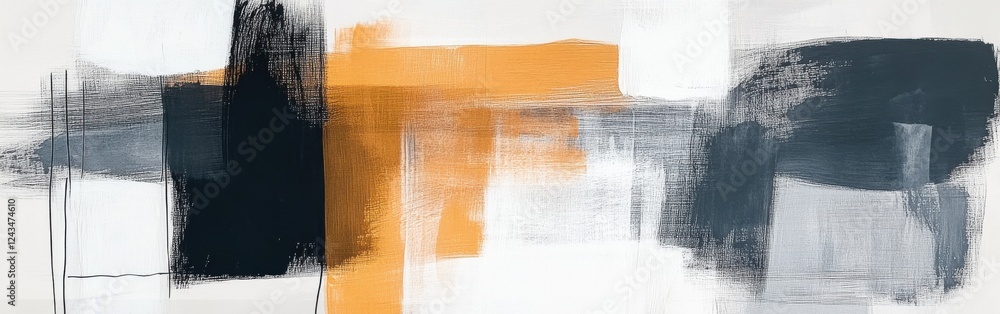 Poster abstract composition featuring muted ochre and gray pencil strokes on a textured background