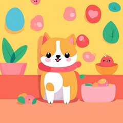 Fototapeta premium Cute wallpaper dog, colorful illustration