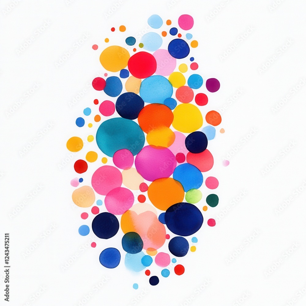 Poster vibrant colorful circular shapes abstract design with dots in various sizes and shades on white back