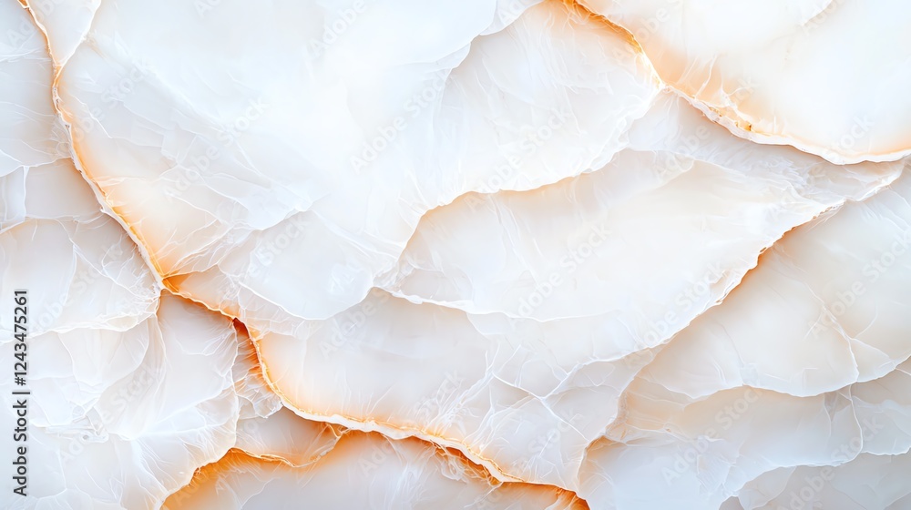 Poster abstract close-up of delicate layers of translucent material, showcasing soft whites and subtle oran