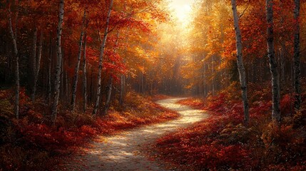 Fototapeta premium Autumn Path Winding Through a Colorful Forest