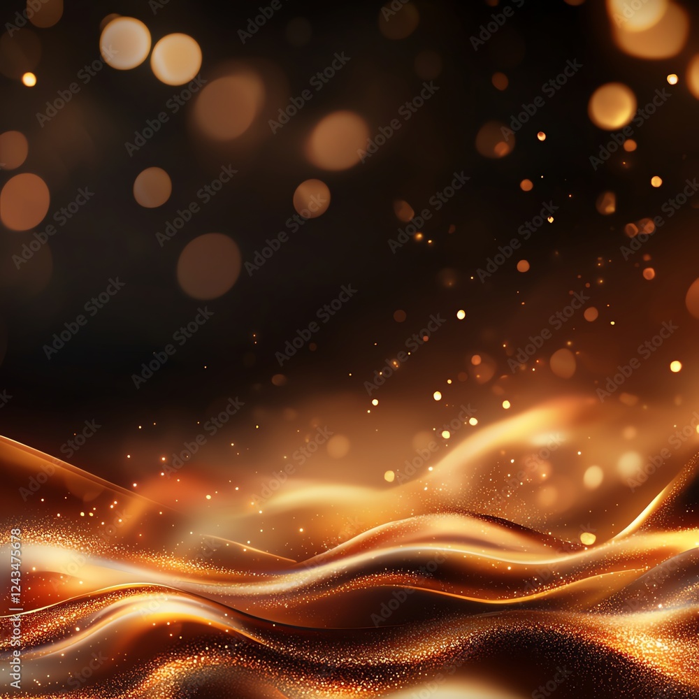 Poster abstract golden waves with sparkling particles create a mesmerizing visual effect, ideal for backgro