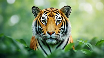 Majestic Tiger Prowling Through Dense Greenery Celebrates International Tiger Day in Stunning Close-Up Wildlife Photography Highlighting Nature's Beauty and Conservation Efforts