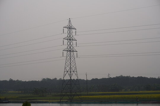 A 110kV double circuit transmission line tower which is designed for secure high-voltage cable support
