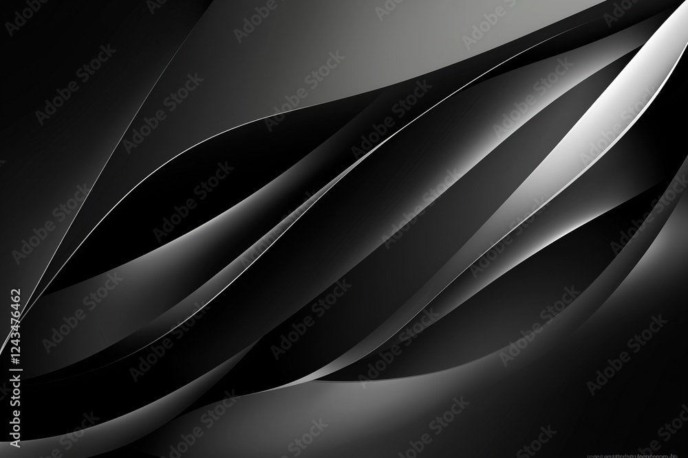 Poster abstract artwork with black and gray smooth curves and wavy patterns: dynamic visual effect reminisc