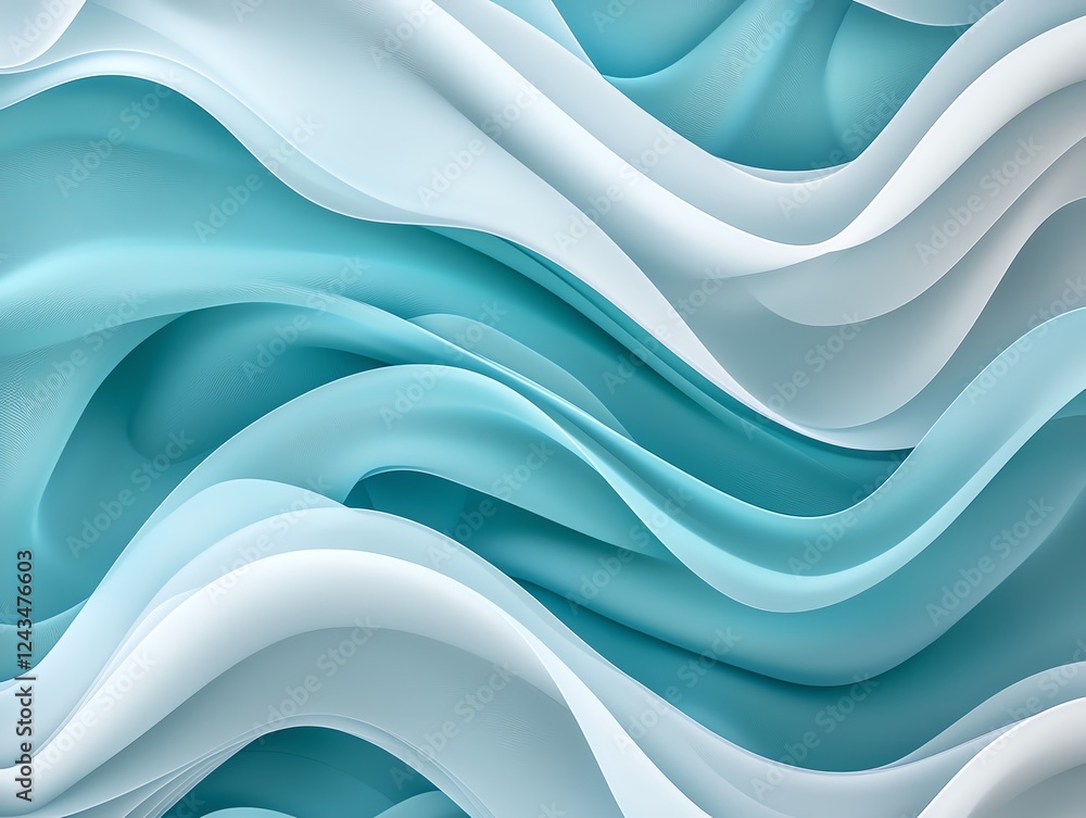 Poster an abstract background featuring flowing waves in varying shades of blue and white. the smooth curve