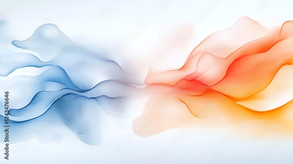 Poster an abstract background featuring fluid waves of blue and orange colors, blending seamlessly to creat