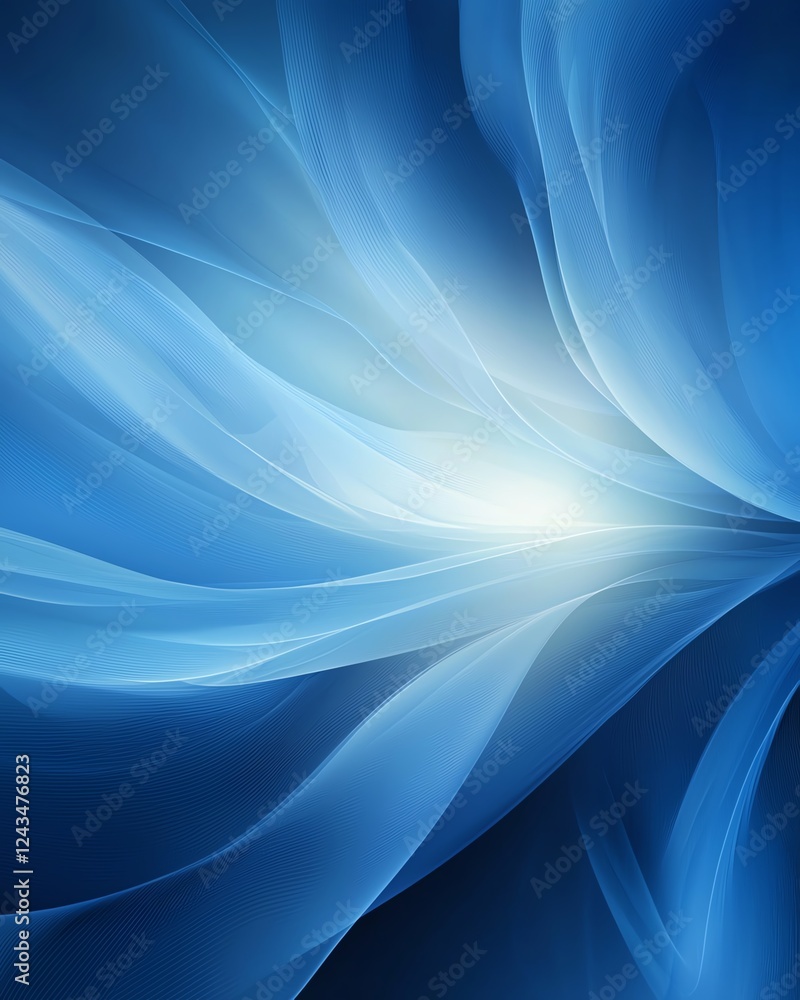 Poster an abstract blue background showcasing soft, flowing waves of light, perfect for use in designs, pre
