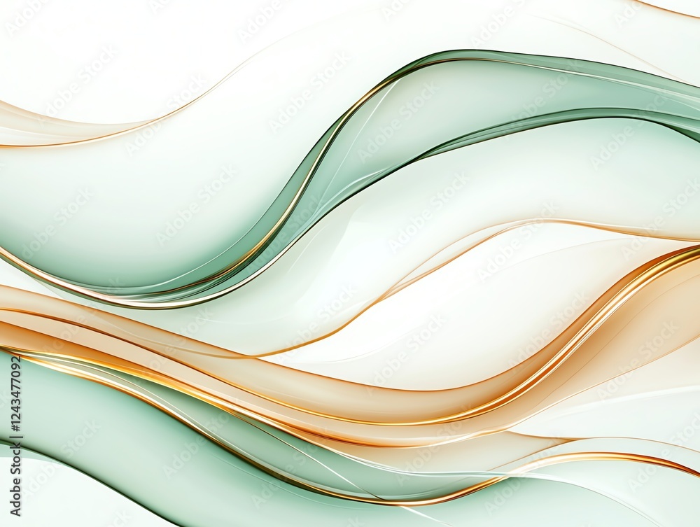 Aufkleber an abstract composition featuring flowing lines in soft green and orange hues, creating a sense of t