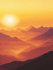 Obraz premium Golden Sunset Over Hazy Mountain Ranges