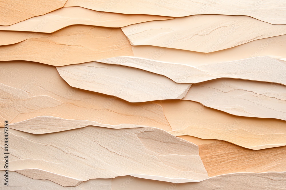 Poster an abstract composition featuring layers of textured paper in soft beige and cream tones. this visua