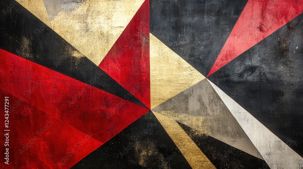 Poster striking geometric abstraction with bold colors showcasing dynamic shapes and contrasts