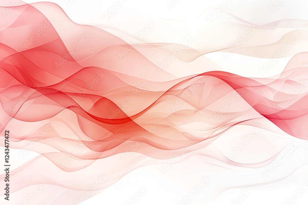 Poster an abstract composition of soft red and white waves, creating a serene and fluid visual effect. perf
