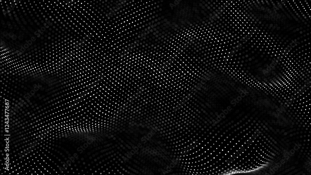 Poster abstract interweaving of dots and lines on a dark background. data connection technology. 3d renderi