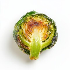Obraz premium Crispy roasted Brussels sprout with golden edges showcasing vibrant green interior