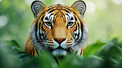 Majestic Tiger Prowling Through Dense Greenery Celebrates International Tiger Day in Stunning Close-Up Wildlife Photography Highlighting Nature's Beauty and Conservation Efforts