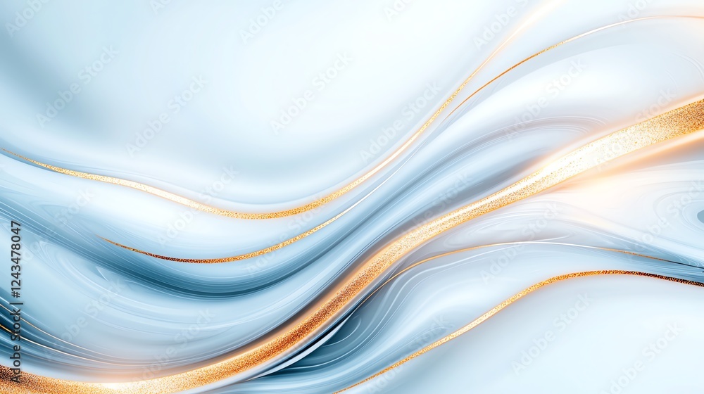 Aufkleber an abstract design featuring smooth flowing lines in shades of blue and gold, creating a serene and 