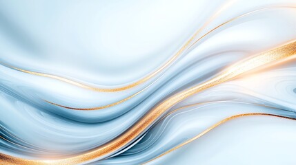 Obraz premium An abstract design featuring smooth flowing lines in shades of blue and gold, creating a serene and modern aesthetic, perfect for backgrounds, wallpapers, or creative projects.