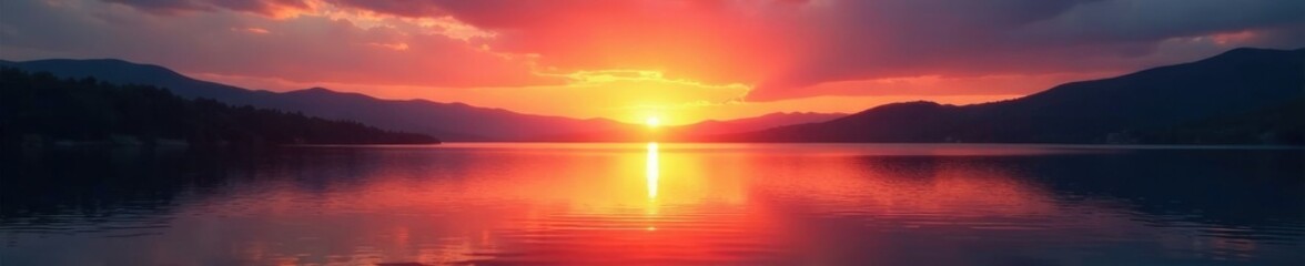 Obraz premium Sunset light casting a glow on the lake's surface, lake, sunset, light