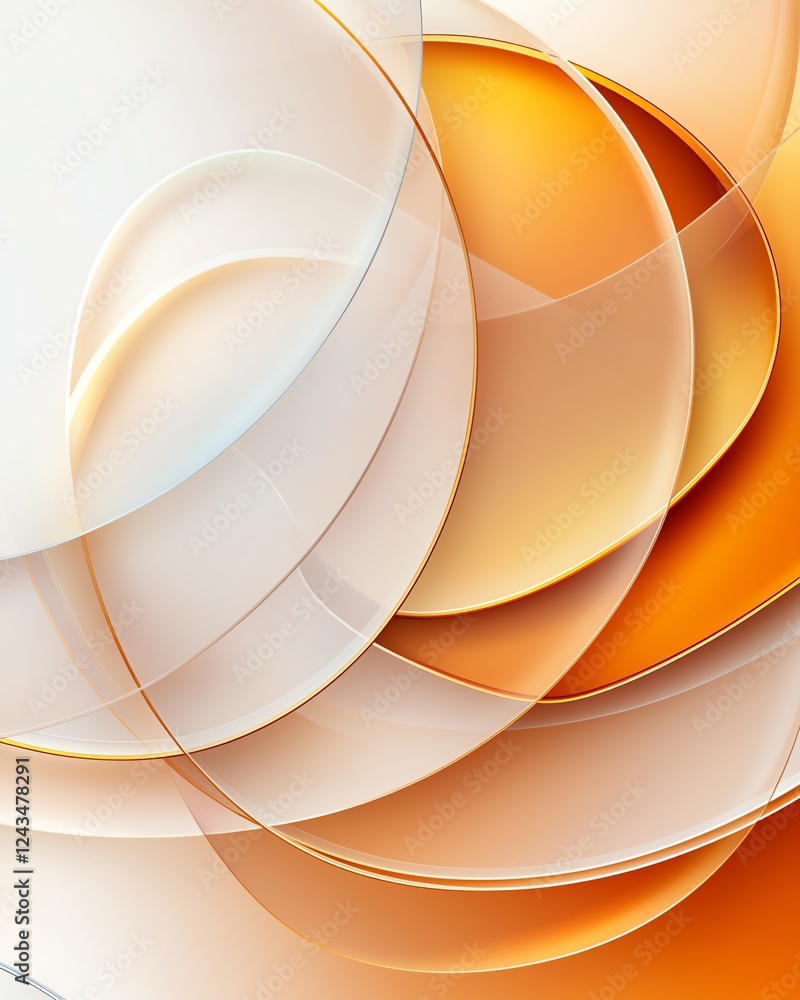 Poster an abstract design featuring soft curves and overlapping layers in warm tones of orange and cream, c