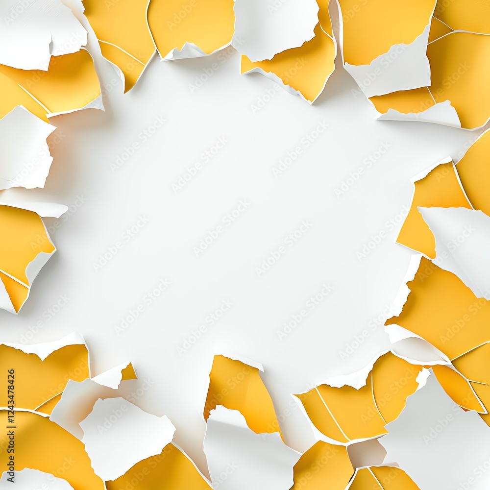 Poster an abstract design featuring torn yellow and white paper, creating a dynamic frame. perfect for back