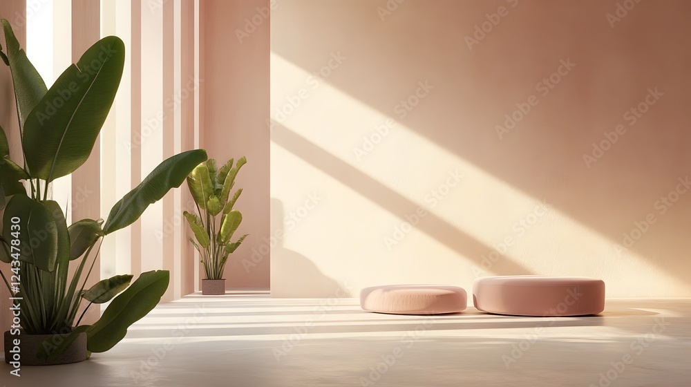 Poster serene and minimalist landscape composition with soft gradients hazy atmosphere and dreamy natural a
