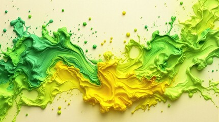 Obraz premium Swirling abstract ink splashes in shades of green and yellow on a light or cream-colored surface with subtle texture and gradient effect, splatter, design, creative, urban, artistic