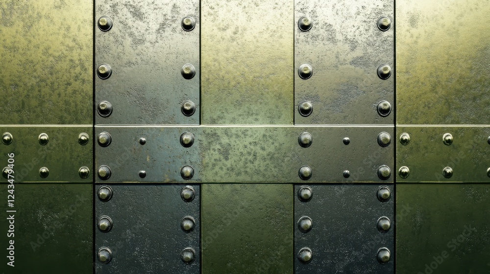 Poster Rugged metallic surface with a gradient and riveted panels in an industrial setting