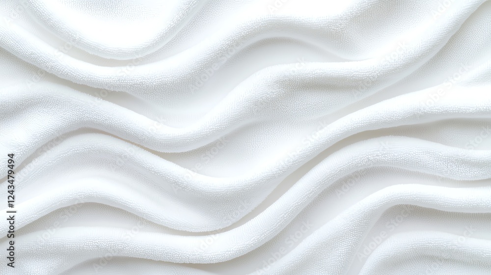 Poster an abstract image showcasing smooth, flowing white fabric with gentle waves and soft shadows, creati